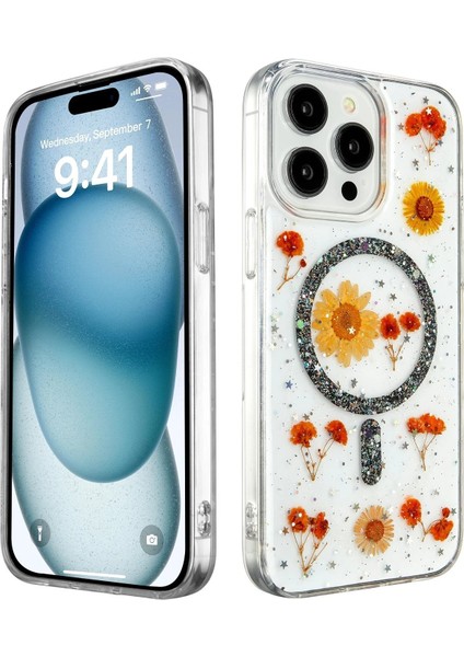 Newface iPhone 14 Pro Kılıf Daisy Simli Magsafe Kapak - Siyah