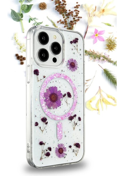 Newface iPhone 14 Pro Kılıf Daisy Simli Magsafe Kapak - Siyah