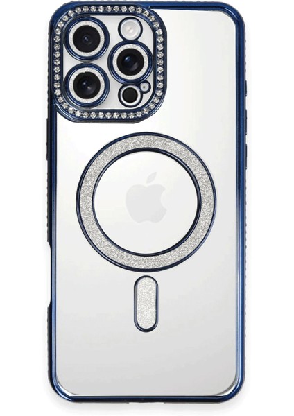 Newface iPhone 16 Pro Kılıf Joke Simli Magneticsafe Kılıf - Lacivert