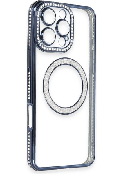 Newface iPhone 16 Pro Kılıf Joke Simli Magneticsafe Kılıf - Lacivert