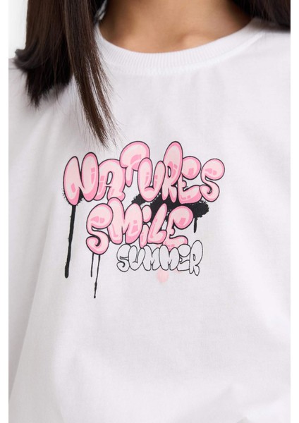 Kız Çocuk Oversize Geniş Kalıp Bisiklet Yaka Sırt Baskılı Kısa Kollu Tişört E0367A825SM indirimleri