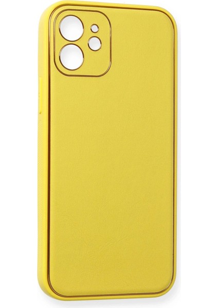 Newface iPhone 12 Kılıf Coco Deri Silikon Kapak - Sarı