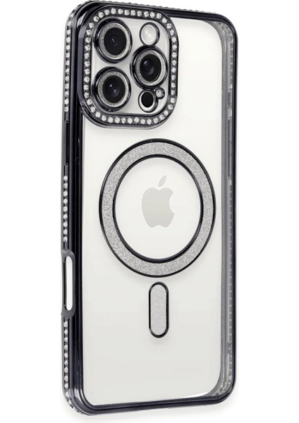 Newface iPhone 16 Pro Kılıf Joke Simli Magneticsafe Kılıf - Siyah