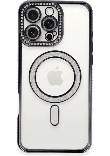 Newface iPhone 16 Pro Kılıf Joke Simli Magneticsafe Kılıf - Siyah