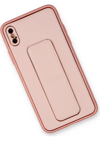 Newface iPhone Xs Max Kılıf Coco Deri Standlı Kapak - Pembe