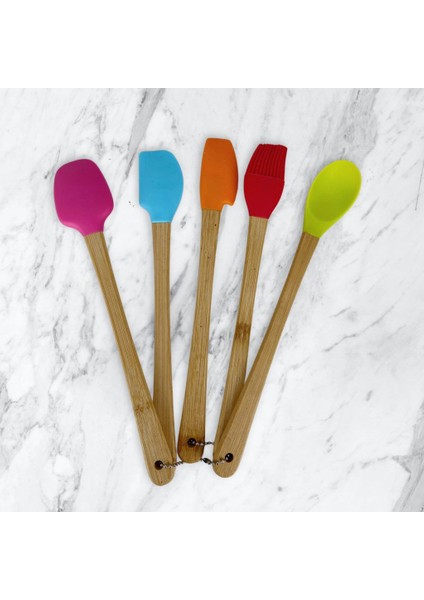 5'li Bambu Silikon Mini Spatula Seti Renkli