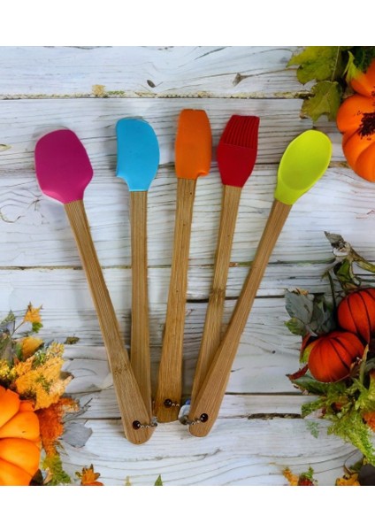5'li Bambu Silikon Mini Spatula Seti Renkli
