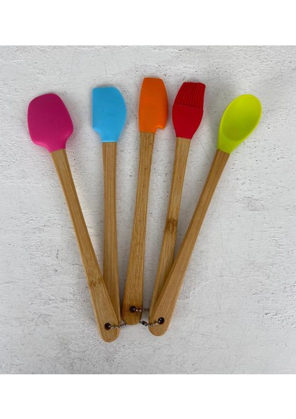 5'li Bambu Silikon Mini Spatula Seti Renkli
