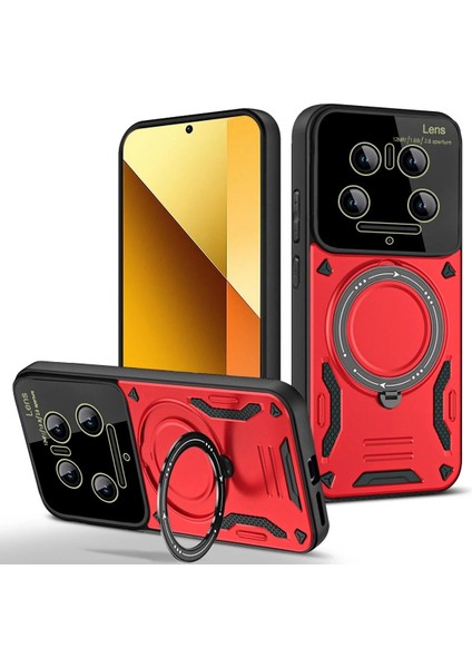 Newface Xiaomi Mi 14 Ultra Kılıf Joy Lens Standlı Kapak - Kırmızı