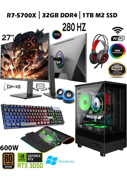 TC99 Ryzen 7 5700X 32GB 1tb M.2 Nvme SSD RTX3050 Gddr6 27'' 280HZ Curved Masaüstü Masaüstü Bilgisayar