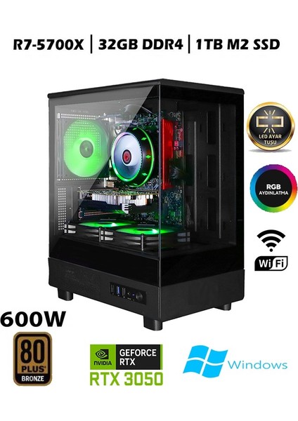 TC99 Ryzen 7 5700X 32GB 1tb M.2 Nvme SSD RTX3050 Gddr6 27'' 280HZ Curved Masaüstü Masaüstü Bilgisayar