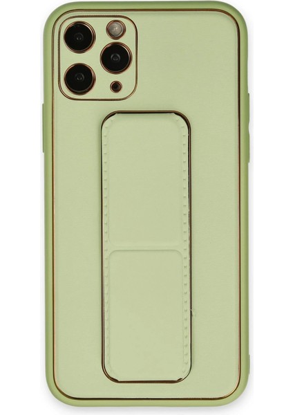 Newface iPhone 11 Pro Max Kılıf Coco Deri Standlı Kapak - Su Yeşili