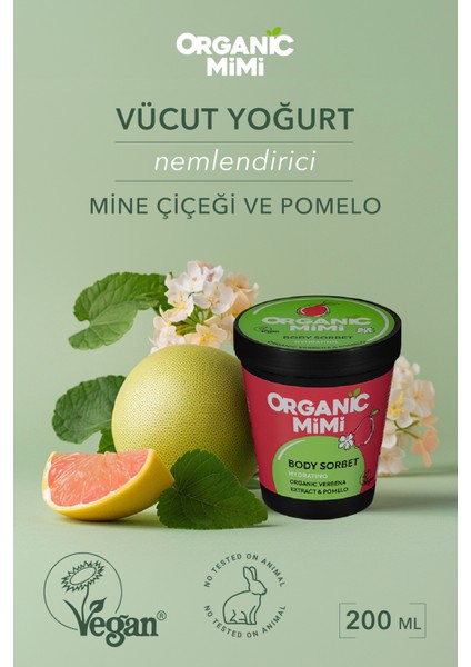 Vücut Nemlendiricisi, Hafif Vücut Kremi Sıkılaştırıcı Vücut Sorbesi Mine Çiçeği ve Pomelo, 200 ml