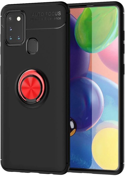 Newface Samsung Galaxy M31 Kılıf Range Yüzüklü Silikon - Siyah-Kırmızı