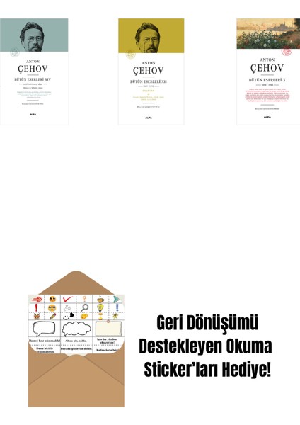 Anton Çehov Bütün Eserleri 14 (Ciltli) + Anton Çehov Bütün Eserleri 12 (Ciltli) + Anton Çehov Bütün Eserleri 10 + Okuma Sticker'ları