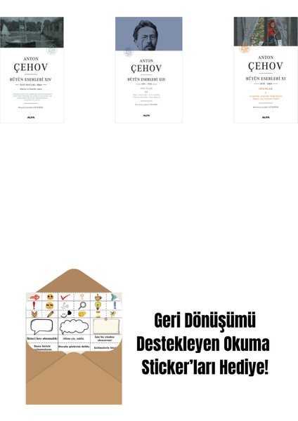 Anton Çehov Bütün Eserleri 14 + Anton Çehov Bütün Eserleri 13 (Ciltli) + Anton Çehov Bütün Eserleri 11 + Okuma Sticker'ları