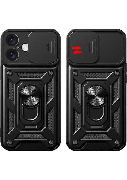 Newface iPhone 16 Kılıf Pars Lens Yüzüklü Silikon - Siyah