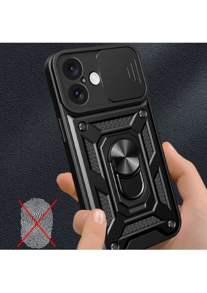 Newface iPhone 16 Kılıf Pars Lens Yüzüklü Silikon - Siyah