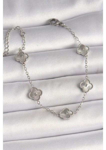 316L Çelik Gümüş Renk Işlemeli Baby Boy Yonca Model Kadın Bileklik