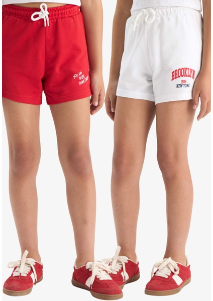 Kız Çocuk Beli Lastikli Baskılı 2'li Şort