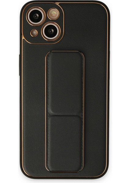Newface iPhone 14 Plus Kılıf Coco Deri Standlı Kapak - Siyah