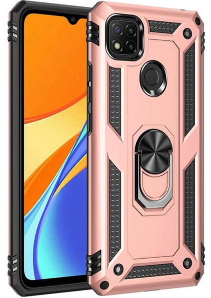 Newface Xiaomi Redmi 9c Kılıf Sofya Yüzüklü Silikon Kapak - Rose