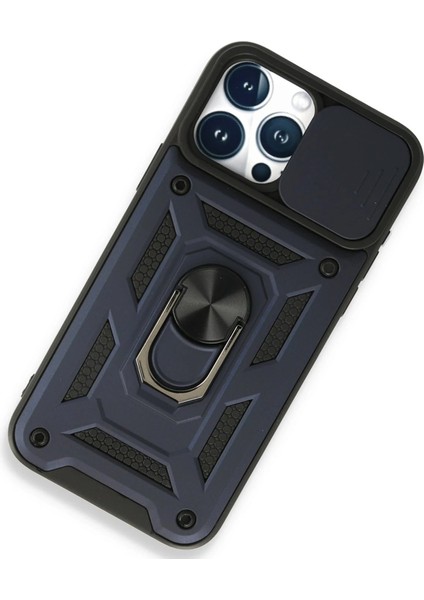 Newface iPhone 15 Pro Max Kılıf Pars Lens Yüzüklü Silikon - Lacivert