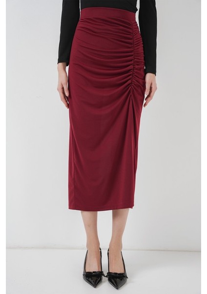 8033 Sandy Yırtmaçlı Etek - Bordo fırsatları