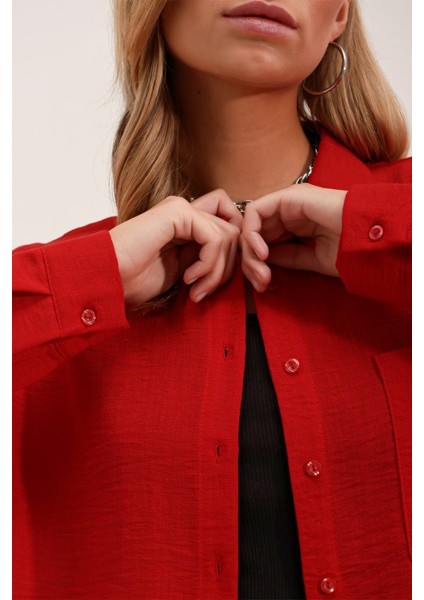 20153 Tek Cepli Oversize Gömlek - Kırmızı modelleri