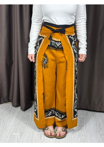 Etnik Desenli Bağlamalı Bulmaca Pantolon modelleri