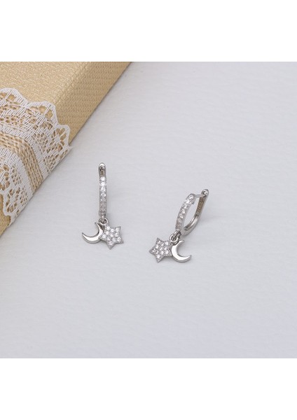 Ayyıldız Model Zirkon Taşlı 925 Ayar Gümüş Kadın Küpe modelleri