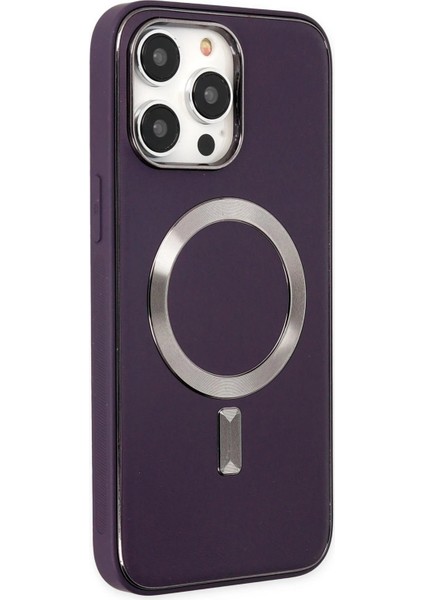 Newface iPhone 13 Pro Kılıf Coco Deri Magneticsafe Silikon - Derin Mor