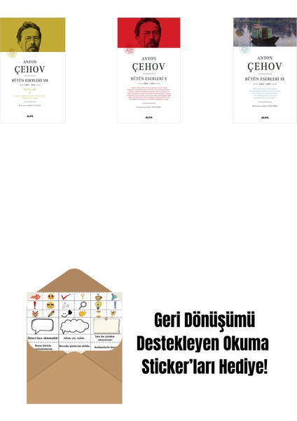 Anton Çehov Bütün Eserleri 12 (Ciltli) + Anton Çehov Bütün Eserleri 10 (Ciltli) + Anton Çehov Bütün Eserleri 9 + Okuma Sticker'ları