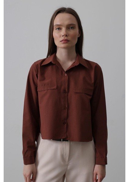 Cepli Uzun Kol Gömlek - Koyu Kahve