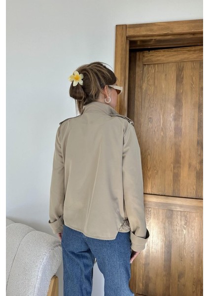 Açık Haki Çift Katlı Kısa Ceket