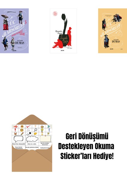 Üç Silahşörler 5 - Demir Maskeli Adam + Siyah Lale + Üç Silahşörler (Ciltli) + Okuma Sticker'ları