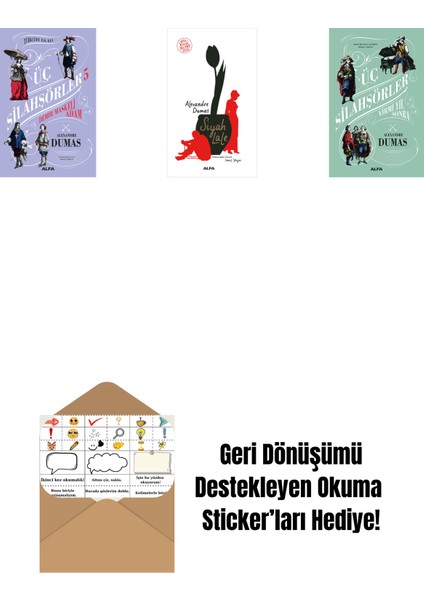 Üç Silahşörler 5 - Demir Maskeli Adam (Ciltli) + Siyah Lale + Üç Silahşörler Yirmi Yıl Sonra (Ciltli) + Okuma Sticker'ları