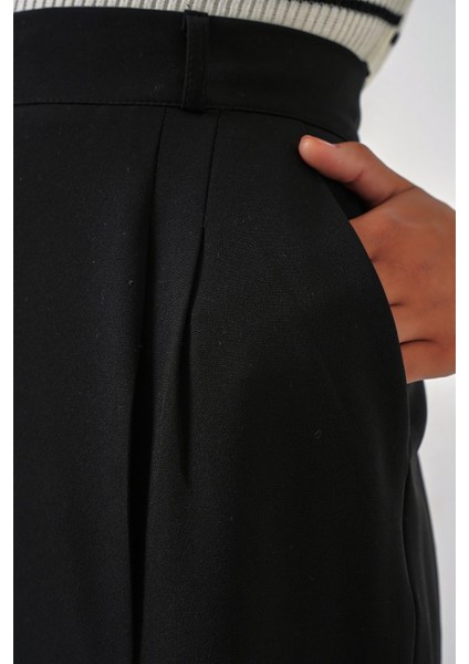 6647 Bol Paça Kumaş Pantolon - Siyah