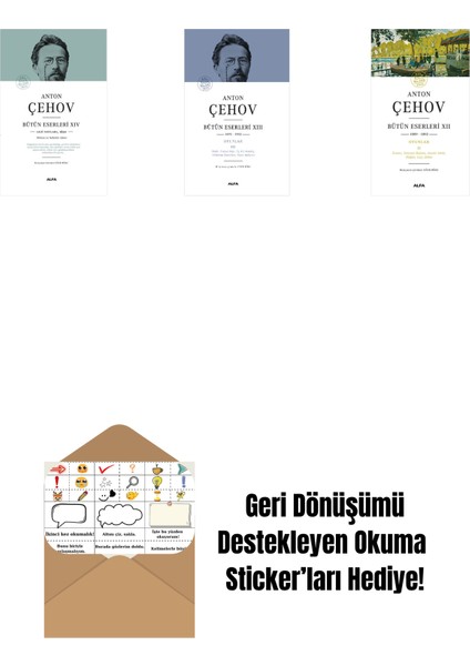 Anton Çehov Bütün Eserleri 14 (Ciltli) + Anton Çehov Bütün Eserleri 13 (Ciltli) + Anton Çehov Bütün Eserleri 12 + Okuma Sticker'ları