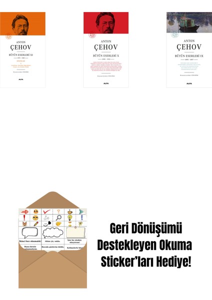 Anton Çehov Bütün Eserleri 11 (Ciltli) + Anton Çehov Bütün Eserleri 10 (Ciltli) + Anton Çehov Bütün Eserleri 9 + Okuma Sticker'ları