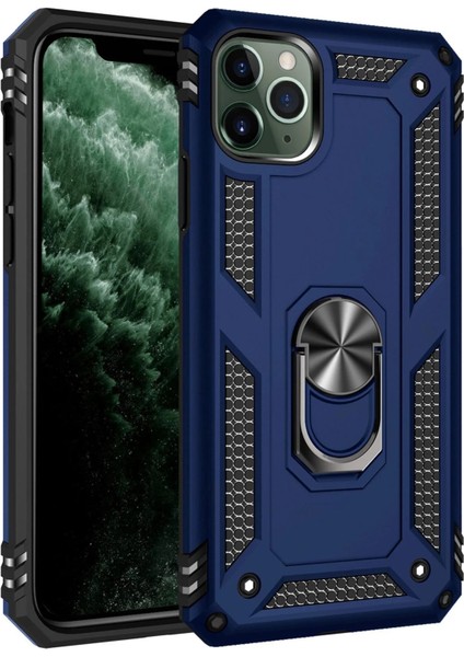 Newface iPhone 11 Pro Kılıf Sofya Yüzüklü Silikon Kapak - Lacivert