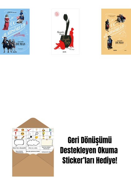 Üç Silahşörler 4 - Louise De La Valliere (Ciltli) + Siyah Lale + Üç Silahşörler (Ciltli) + Okuma Sticker'ları