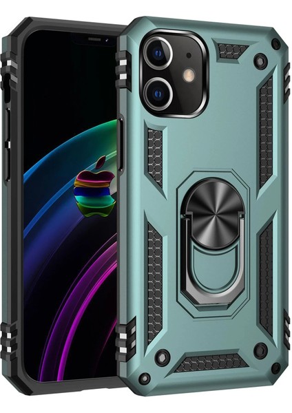 Newface iPhone 12 Kılıf Sofya Yüzüklü Silikon Kapak - Yeşil