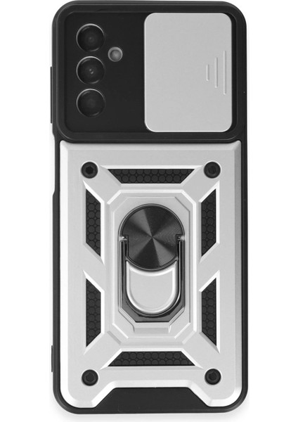 Newface Samsung Galaxy A14 4g Kılıf Pars Lens Yüzüklü Silikon - Gümüş