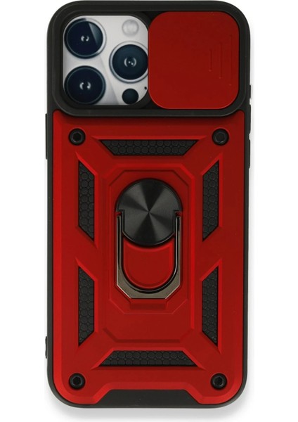 Newface iPhone 15 Pro Max Kılıf Pars Lens Yüzüklü Silikon - Kırmızı