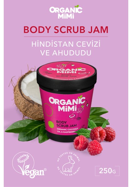 Nemlendirici Vücut Peelingi Hassas Ciltler %98 Doğal, Hindistan Cevizi Ahududu, 250 G Body Scrub