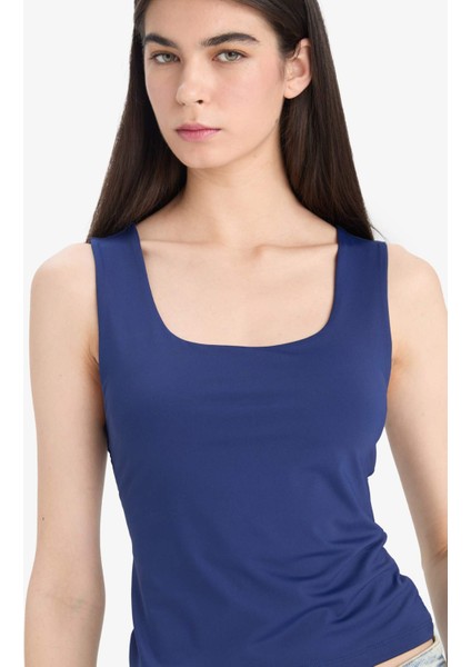 Slim Fit Dar Kesim Basic Düz Kare Yaka Atlet C2622AX25SP