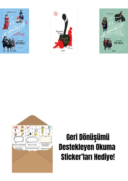 Üç Silahşörler 4 - Louise De La Valliere (Ciltli) + Siyah Lale + Üç Silahşörler Yirmi Yıl Sonra (Ciltli) + Okuma Sticker'ları