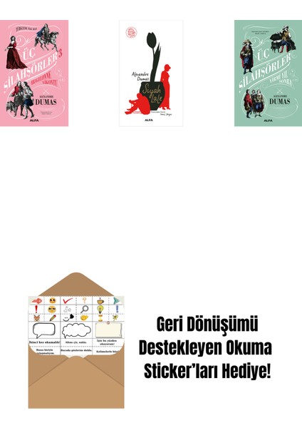 Üç Silahşörler 3 - Bragelonne Vikontu (Ciltli) + Siyah Lale + Üç Silahşörler Yirmi Yıl Sonra (Ciltli) + Okuma Sticker'ları