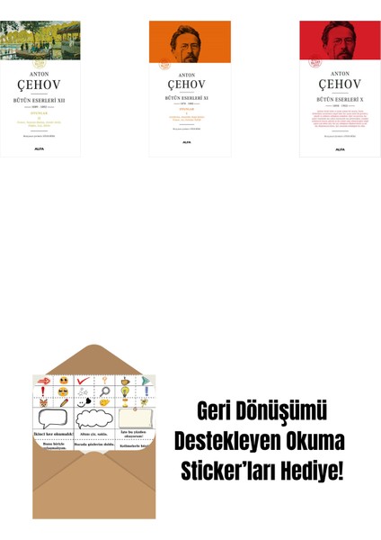 Anton Çehov Bütün Eserleri 12 + Anton Çehov Bütün Eserleri 11 (Ciltli) + Anton Çehov Bütün Eserleri 10 (Ciltli) + Okuma Sticker'ları